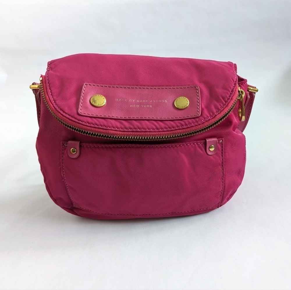 Marc x Marc Jacobs Mini Natasha Preppy Nylon Crossbody Leather Strap Pink Gold